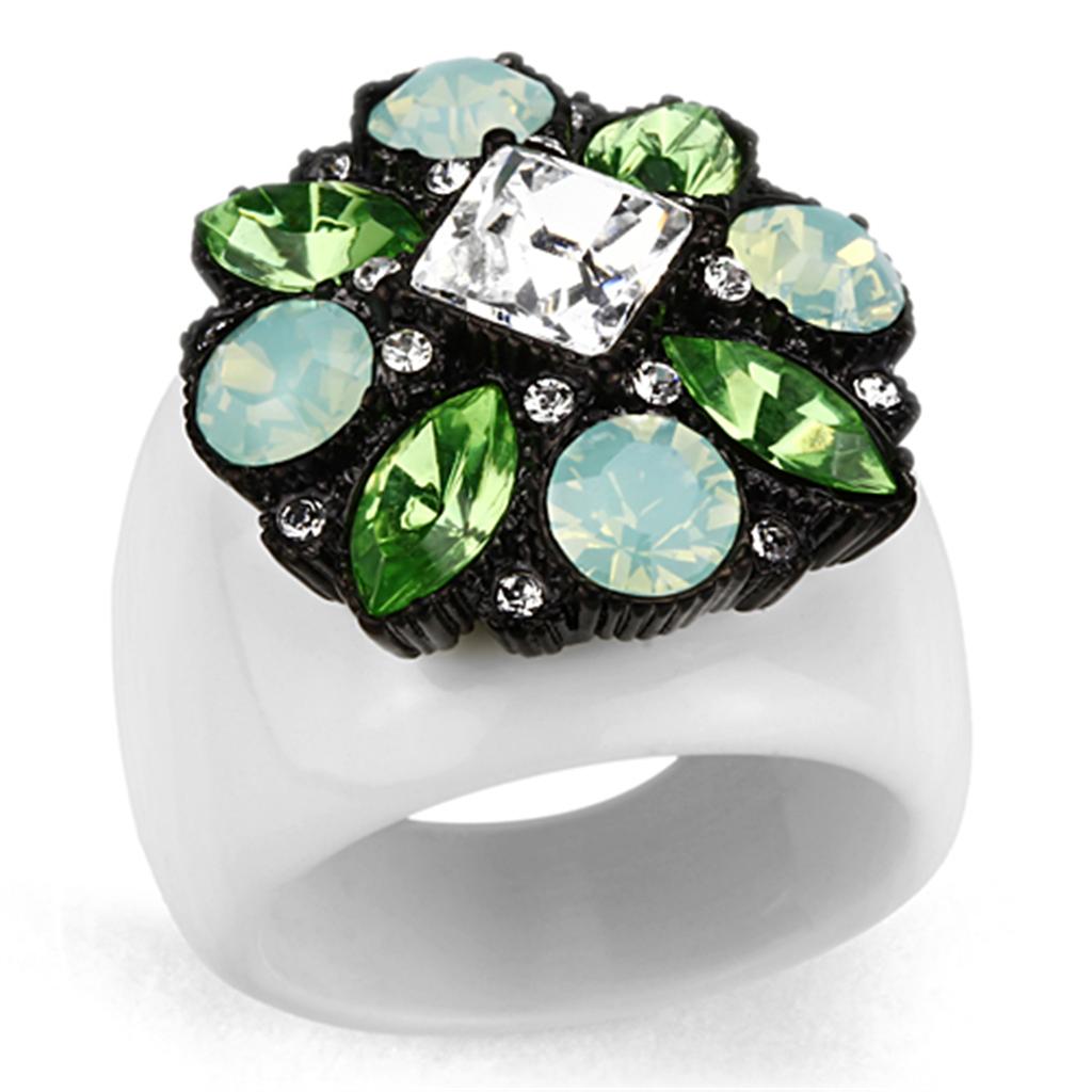 JCE105 IP Black(Ion Plating) Brass Ring with Top Grade Crystal in Clear