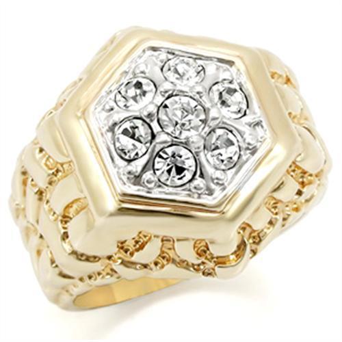 JCE037 Gold+Rhodium Brass Ring with Top Grade Crystal in Clear