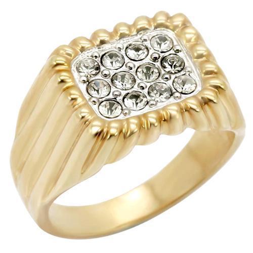 JCE039 Gold+Rhodium Brass Ring with Top Grade Crystal in Clear