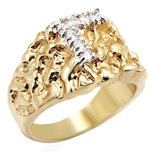 JCE044 Gold+Rhodium Brass Ring with AAA Grade CZ in Clear