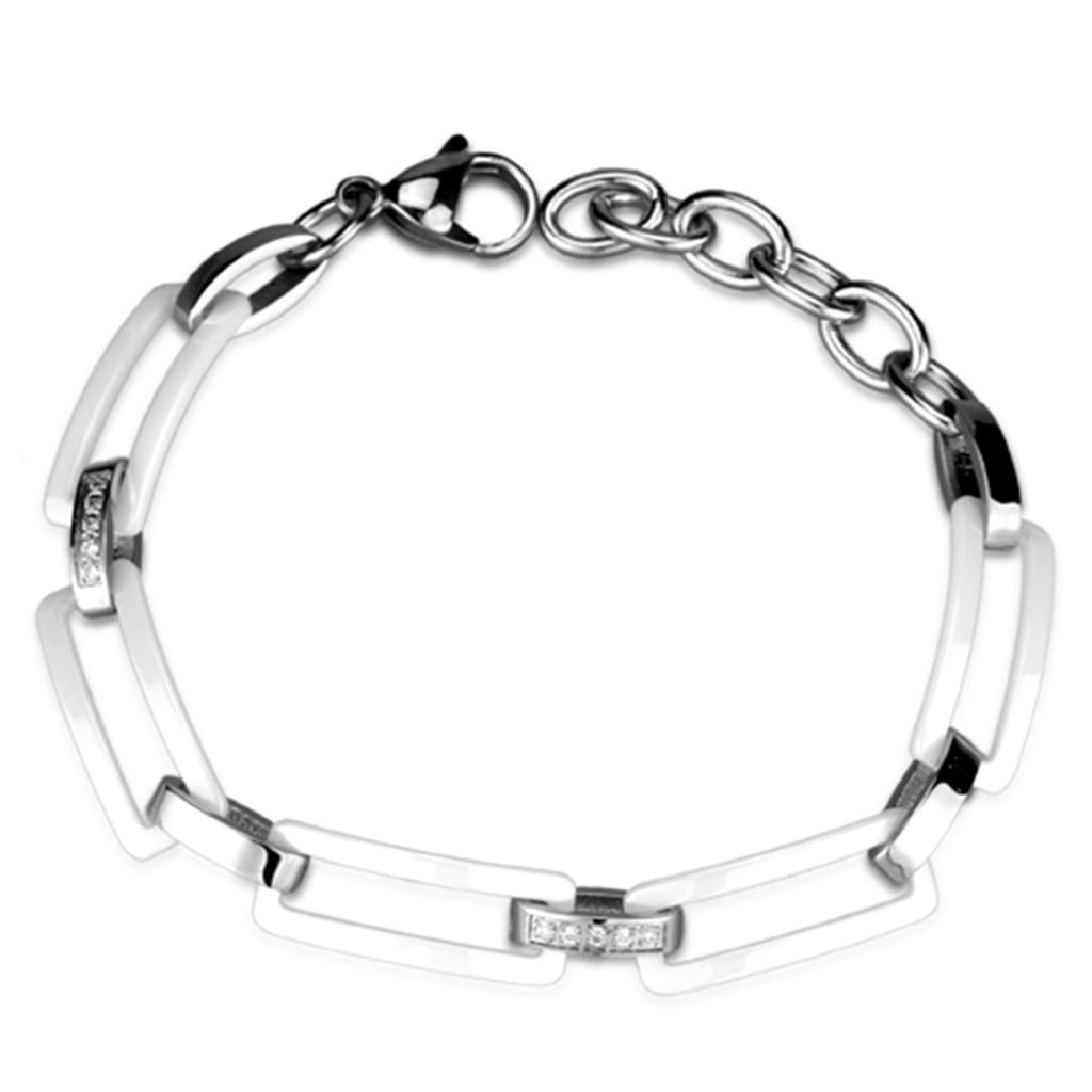 JCE1016 High polished (no plating) Stainless Steel Bracelet with Ceramic  in White
