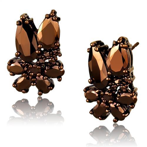 JCE1107 IP Coffee light Brass Earrings with AAA Grade CZ  in Light Coffee