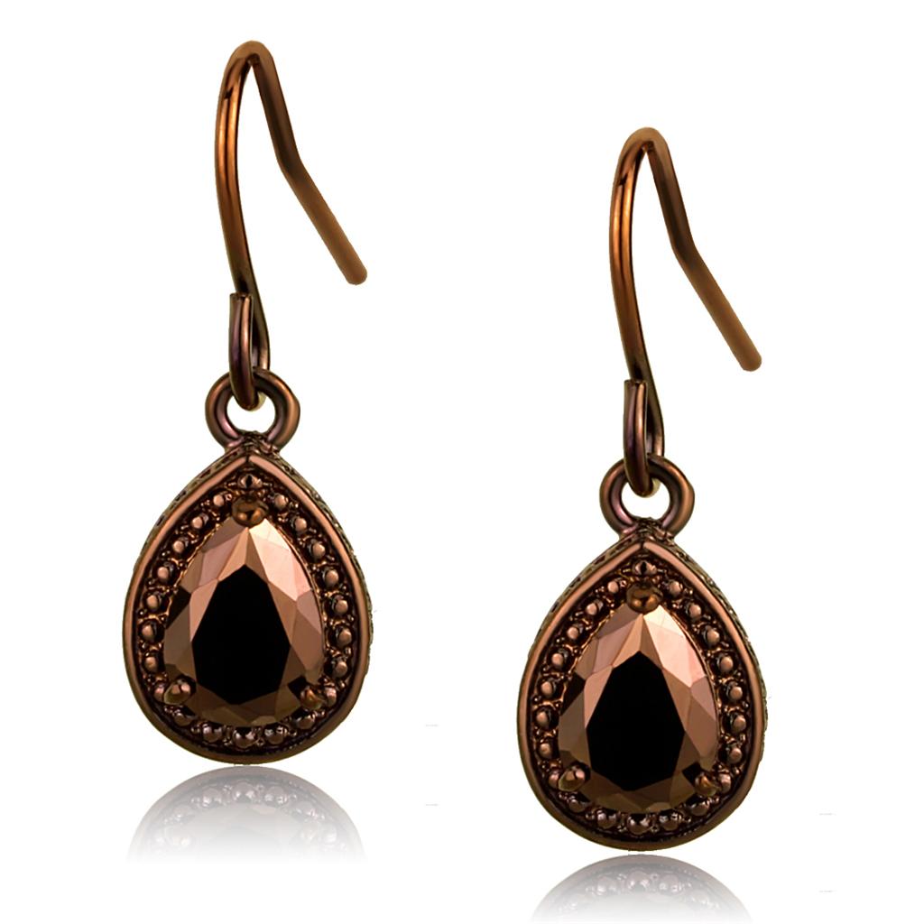 JCE1114 IP Coffee light Brass Earrings with AAA Grade CZ  in Light Coffee