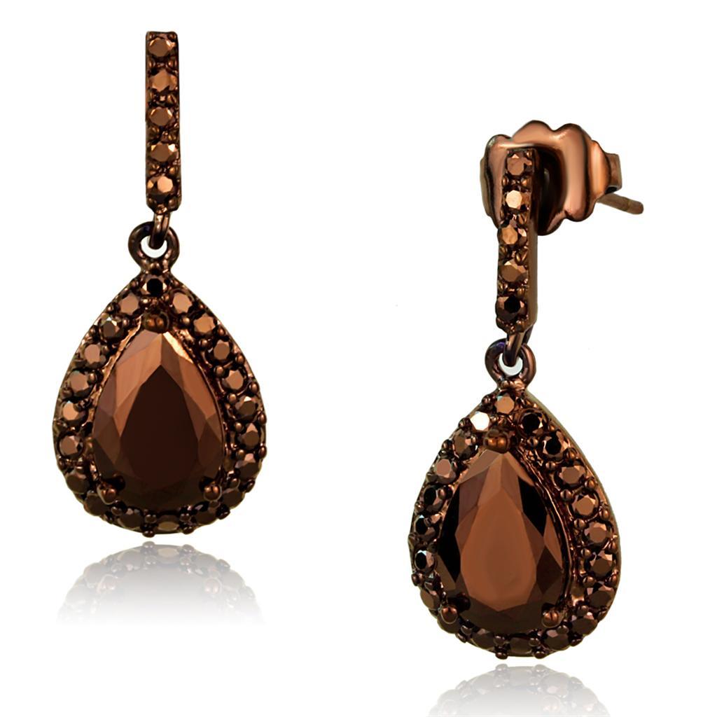 JCE1136 IP Coffee light Brass Earrings with AAA Grade CZ  in Light Coffee