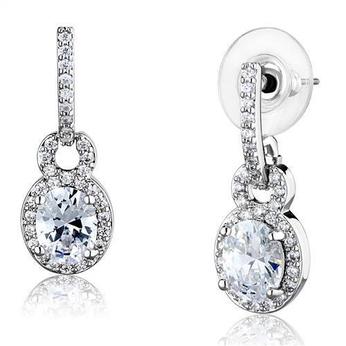 JCE1276 Rhodium Brass Earrings with AAA Grade CZ  in Clear