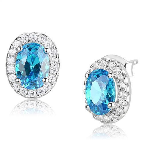 JCE1369 Rhodium 925 Sterling Silver Earrings with Synthetic Spinel in London Blue
