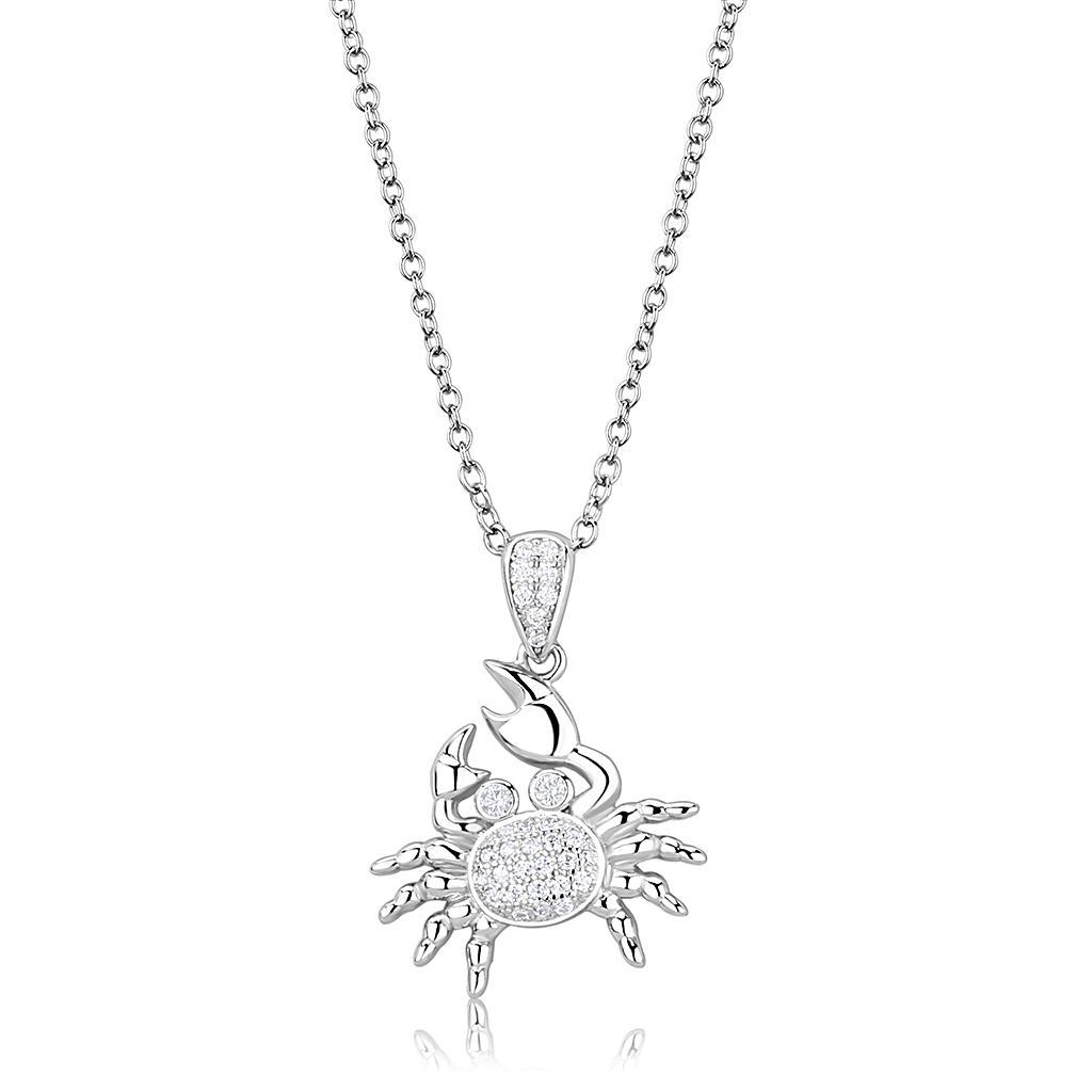 JCE1377 Rhodium 925 Sterling Silver Chain Pendant with AAA Grade CZ  in Clear
