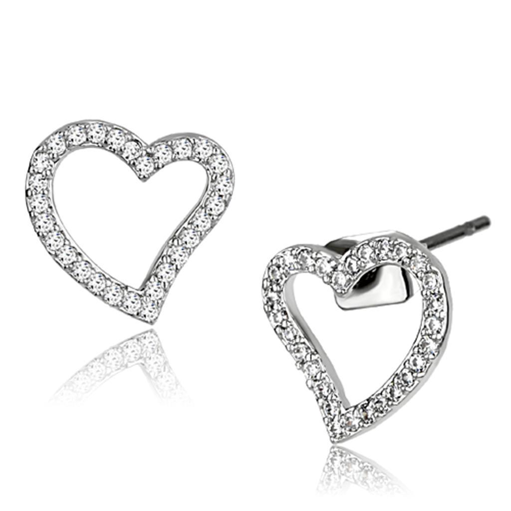 JCE346 Rhodium Brass Earrings with AAA Grade CZ  in Clear