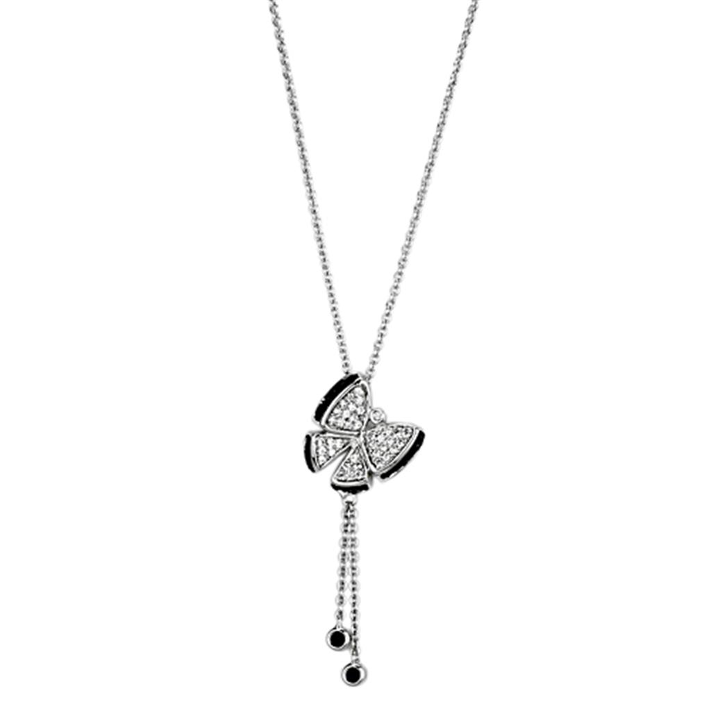 JCE441 Rhodium + Ruthenium Brass Necklace with AAA Grade CZ  in Black Diamond