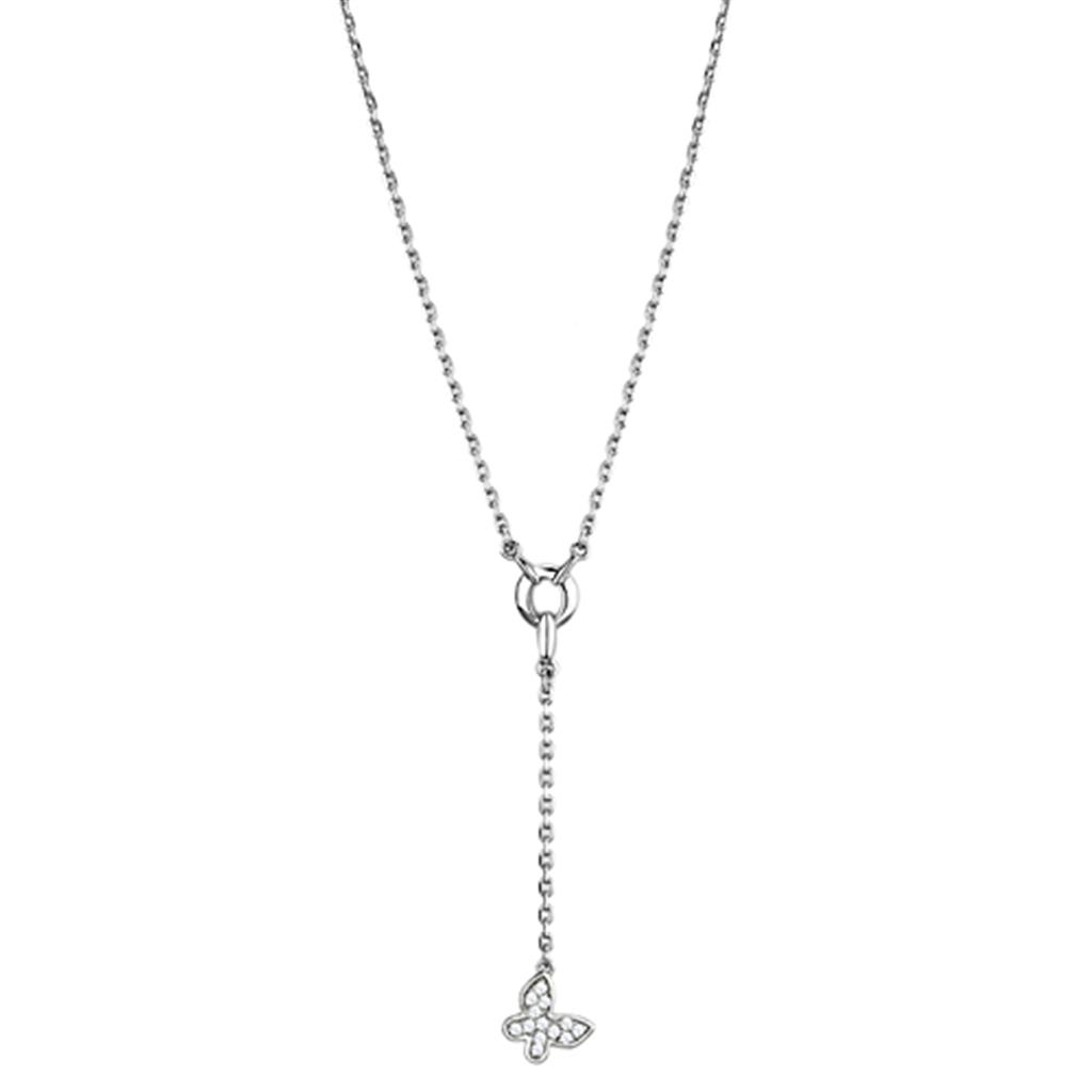 JCE443 Rhodium Brass Necklace with AAA Grade CZ  in Clear