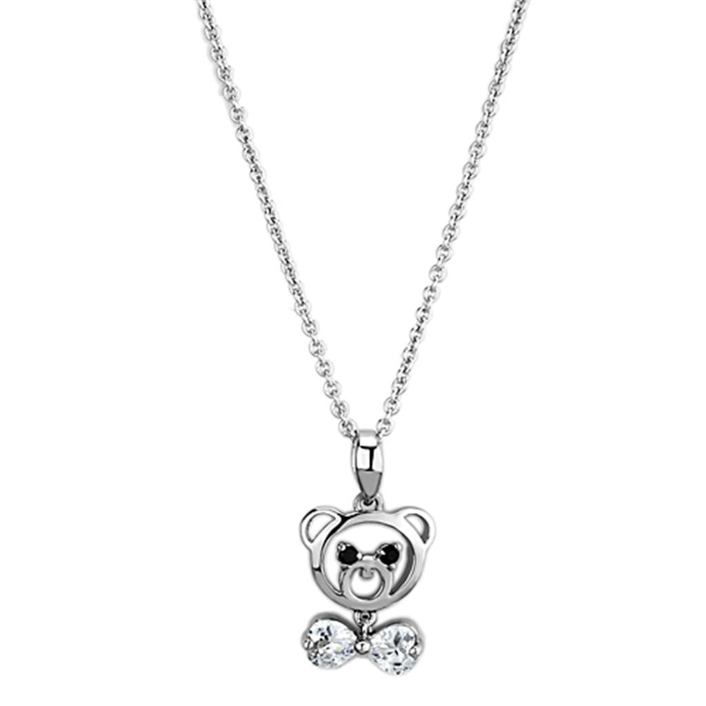 JCE445 Rhodium Brass Necklace with AAA Grade CZ  in Clear
