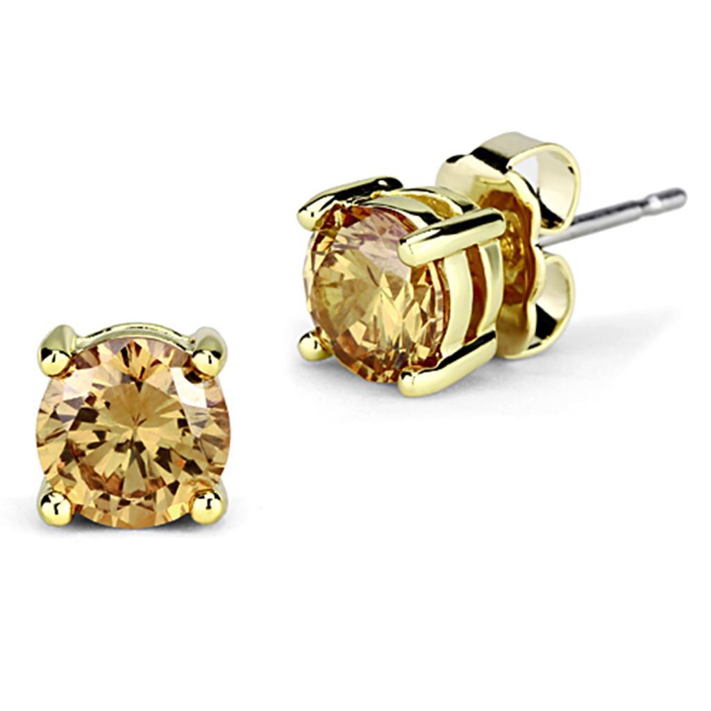 JCE554 Gold Brass Earrings with AAA Grade CZ  in Champagne