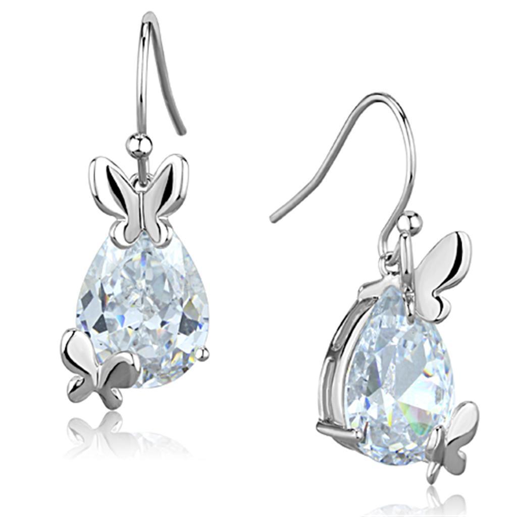 JCE622 Rhodium Brass Earrings with AAA Grade CZ  in Clear