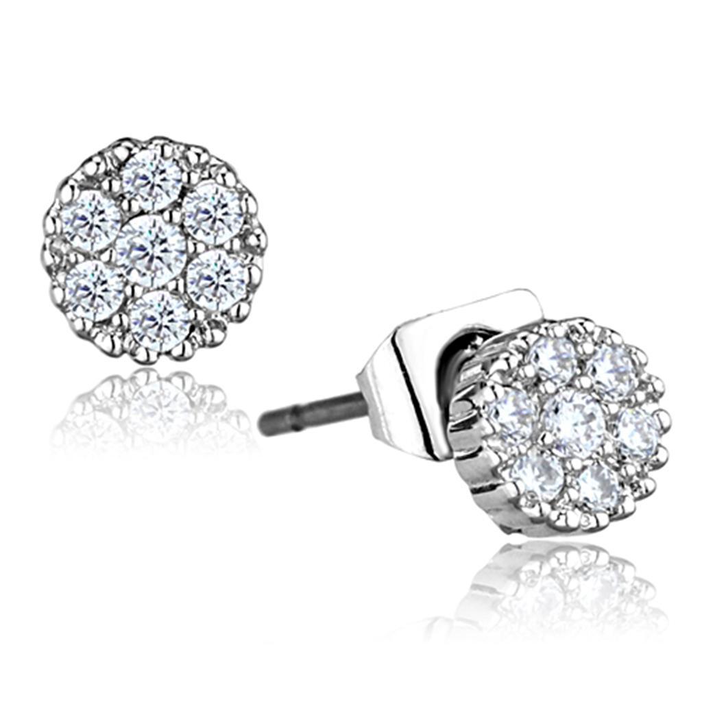 JCE623 Rhodium Brass Earrings with AAA Grade CZ  in Clear