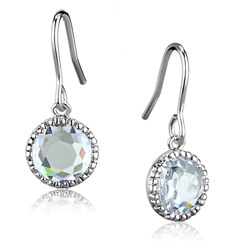 JCE698 Rhodium Brass Earrings with AAA Grade CZ  in Clear