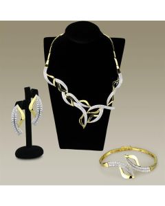 JCE942 Gold+Rhodium Brass Jewelry Sets with AAA Grade CZ  in Clear