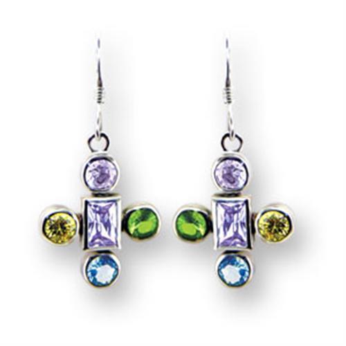 JCE4203 High-Polished 925 Sterling Silver Earrings with AAA Grade CZ  in Multi Color-PCS