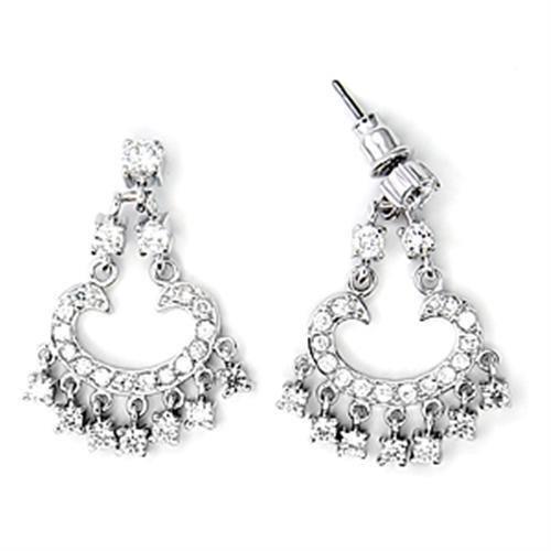 JCE267 High-Polished 925 Sterling Silver Earrings with AAA Grade CZ  in Clear-Default Title