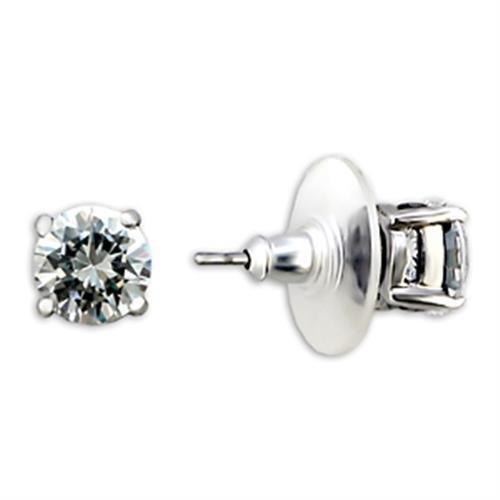 JCE163 Rhodium Brass Earrings with AAA Grade CZ  in Clear-Default Title