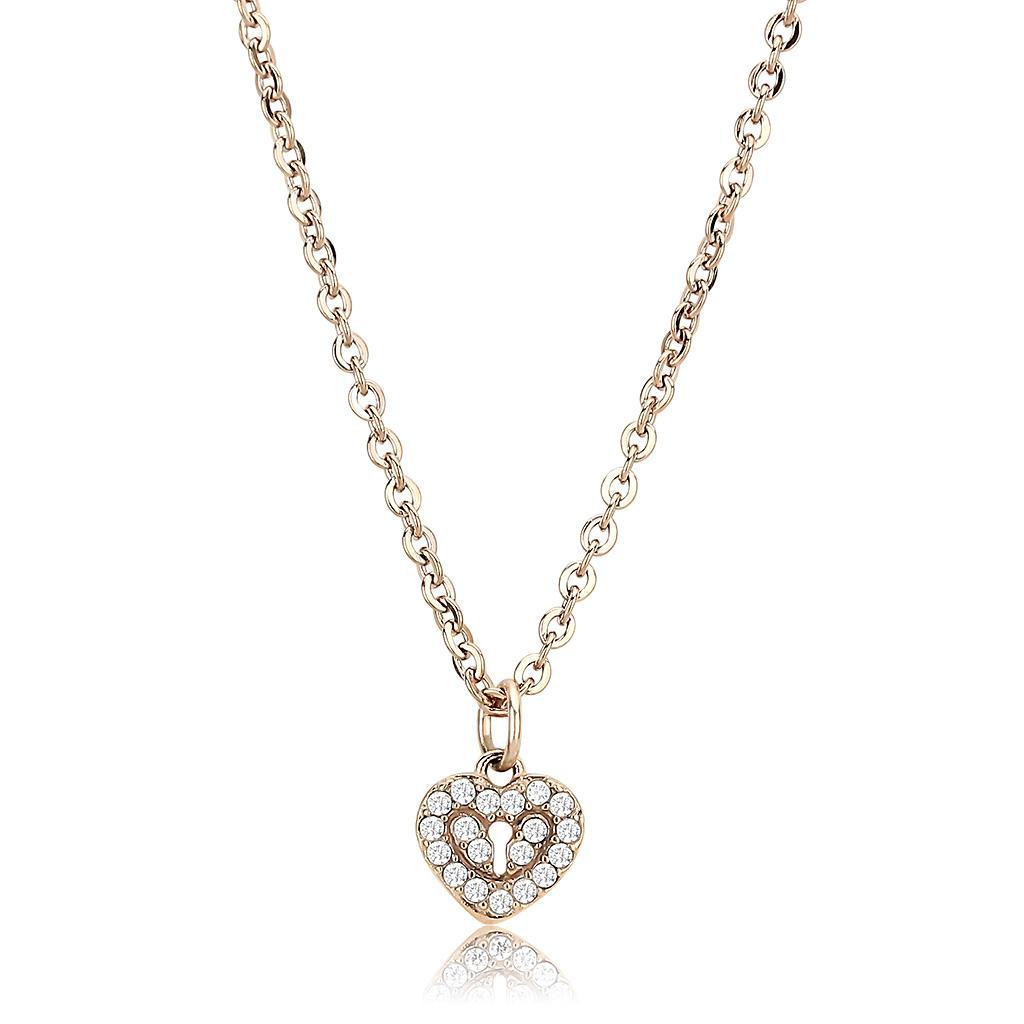 JCE086 IP Rose Gold(Ion Plating) Stainless Steel Chain Pendant with AAA Grade CZ  in Clear