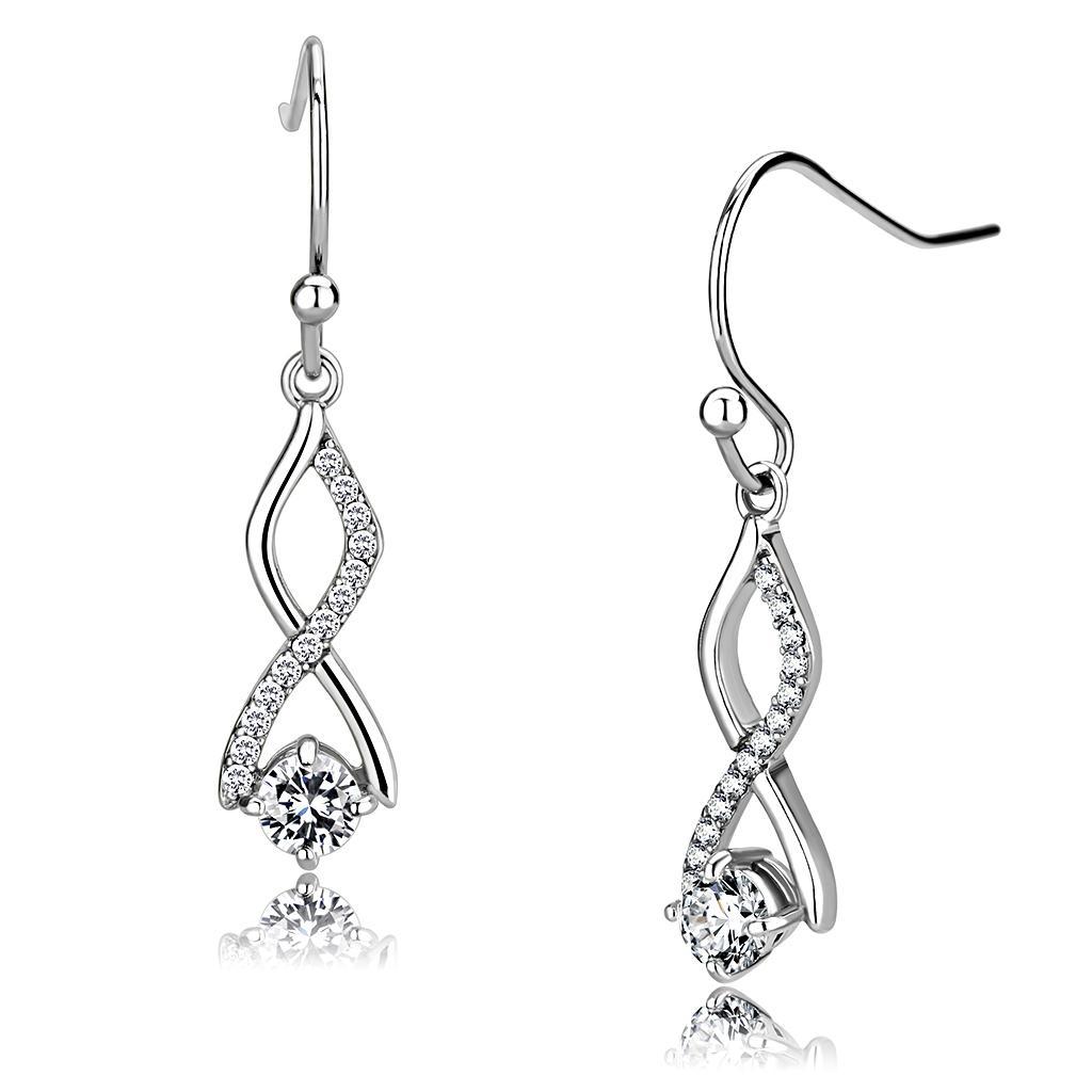 JCE181 High polished (no plating) Stainless Steel Earrings with AAA Grade CZ  in Clear