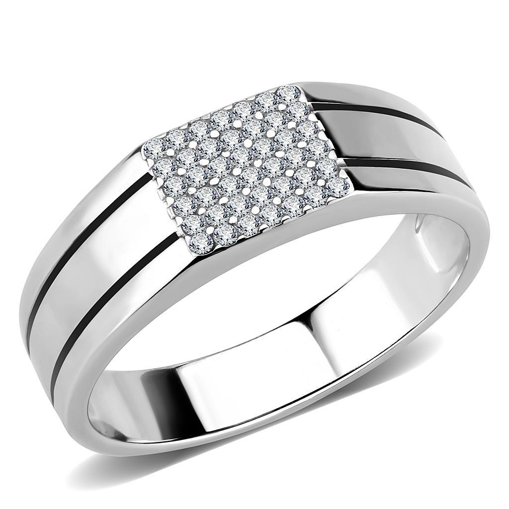 JCE253 High polished (no plating) Stainless Steel Ring with AAA Grade CZ  in Clear