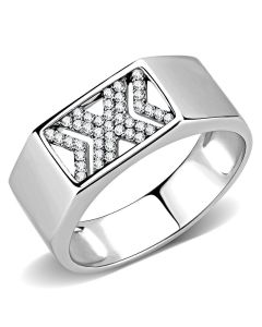 JCE285 High polished (no plating) Stainless Steel Ring with AAA Grade CZ  in Clear