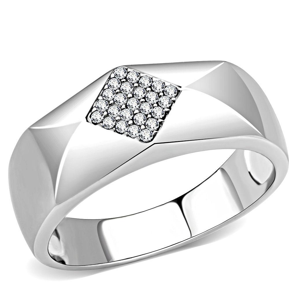 JCE288 High polished (no plating) Stainless Steel Ring with AAA Grade CZ in Clear