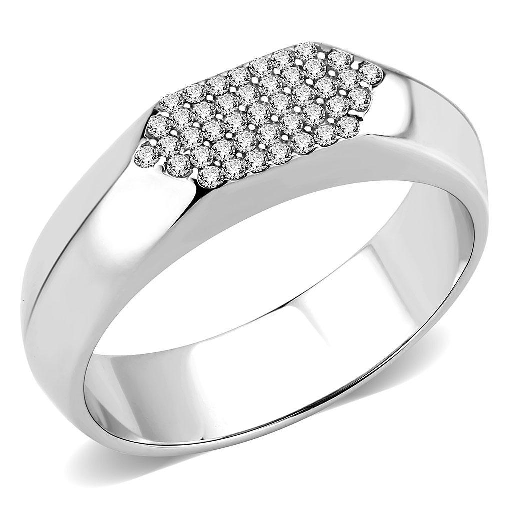 JCE302 No Plating Stainless Steel Ring with AAA Grade CZ in Clear