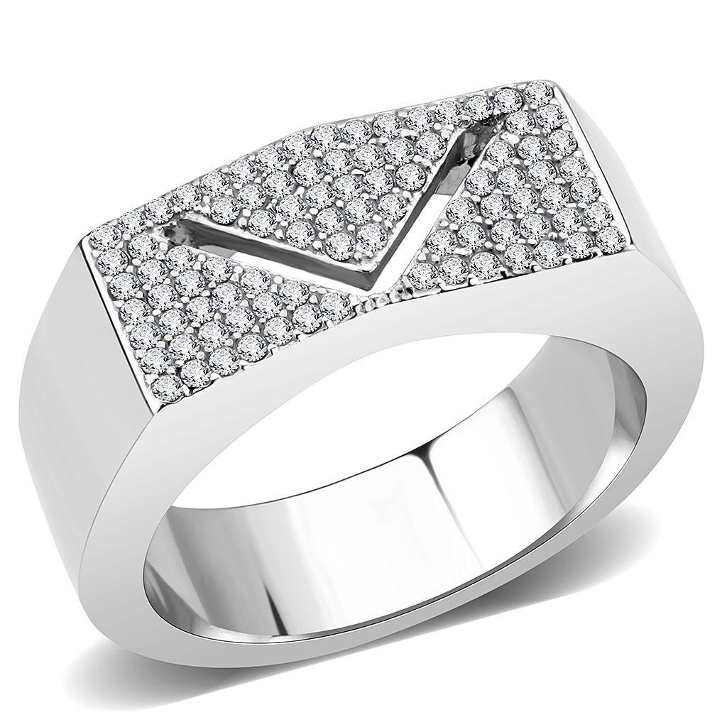 JCE303 No Plating Stainless Steel Ring with AAA Grade CZ in Clear