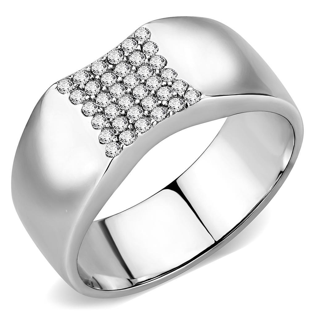 JCE345 No Plating Stainless Steel Ring with AAA Grade CZ in Clear