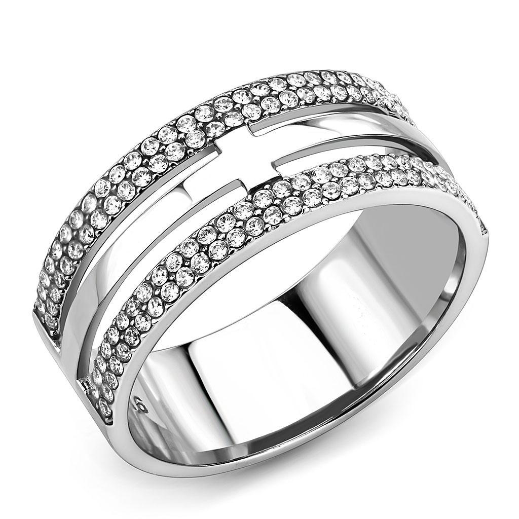 JCE2366 High polished (no plating) Stainless Steel Ring with AAA Grade CZ in Clear