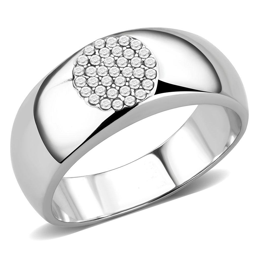 JCE367 High polished (no plating) Stainless Steel Ring with AAA Grade CZ in Clear