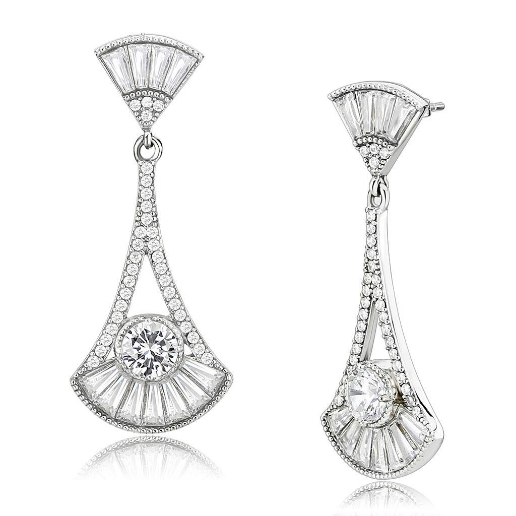 JCE373 High polished (no plating) Stainless Steel Earrings with AAA Grade CZ  in Clear