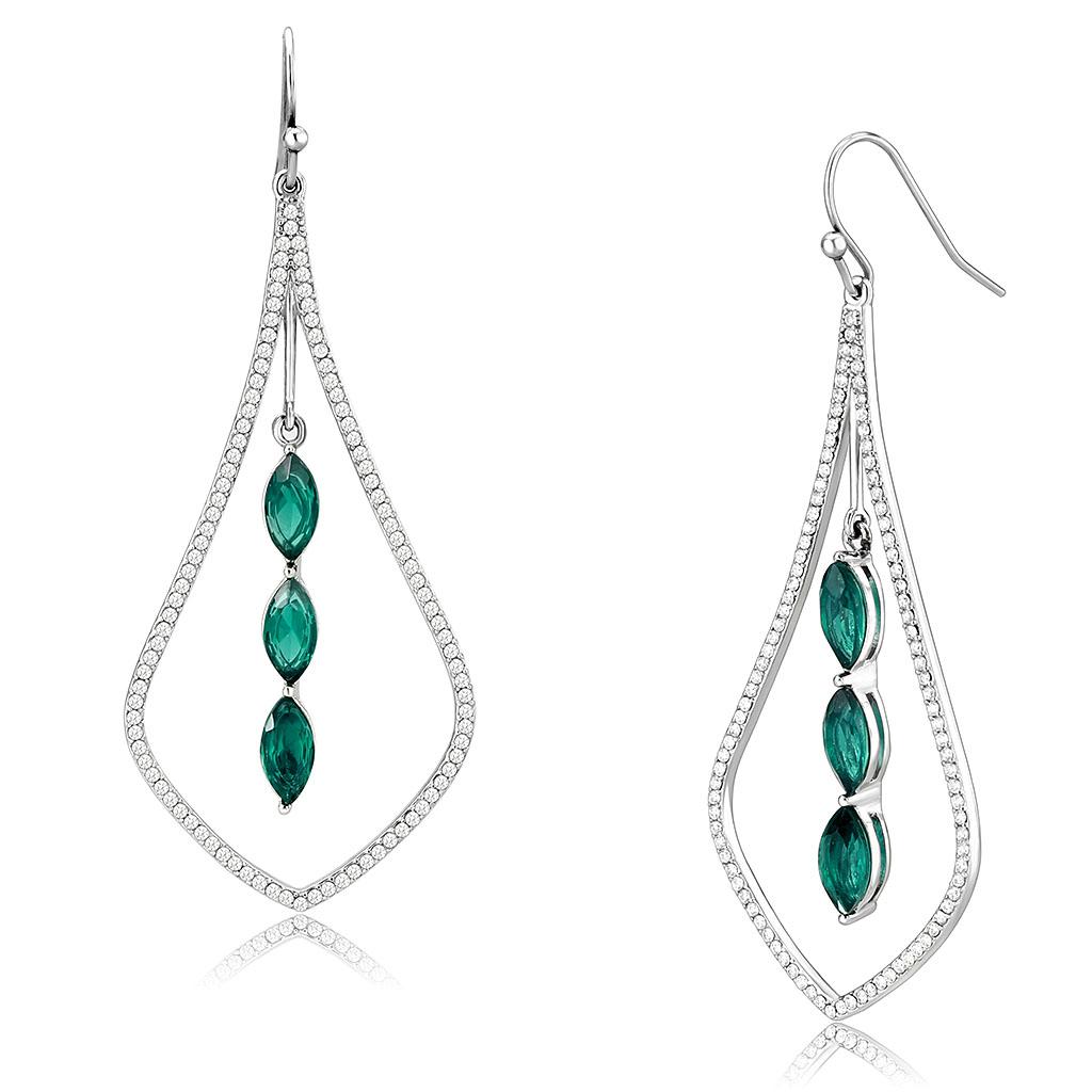 JCE376 High polished (no plating) Stainless Steel Earrings with Synthetic Synthetic Glass in Blue Zircon