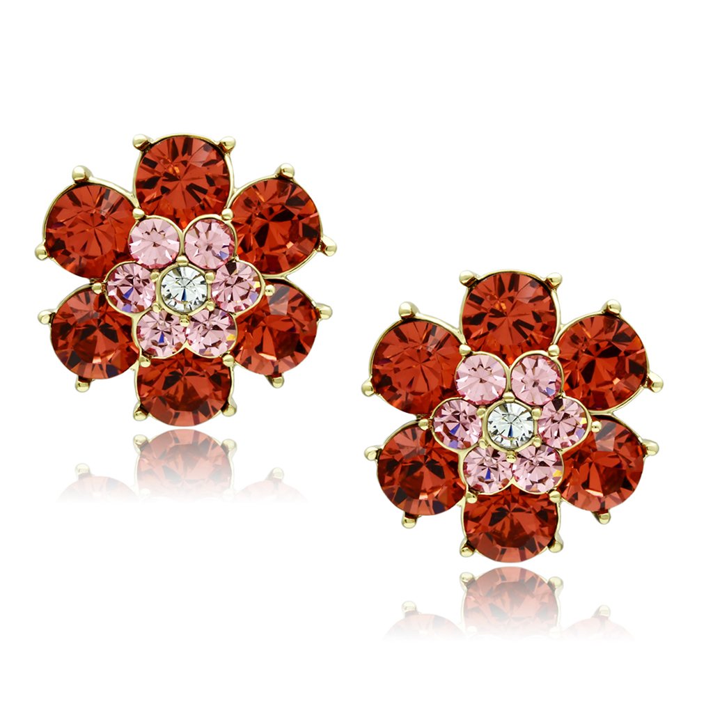 JCE252 IP Gold(Ion Plating) Brass Earrings with Top Grade Crystal  in Multi Color
