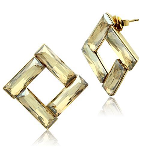 JCE344 IP Gold(Ion Plating) Brass Earrings with Top Grade Crystal in Topaz