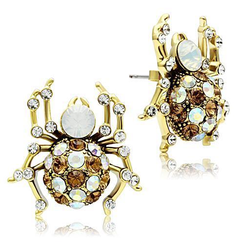 JCE347 IP Gold(Ion Plating) Brass Earrings with Top Grade Crystal in Multi Color