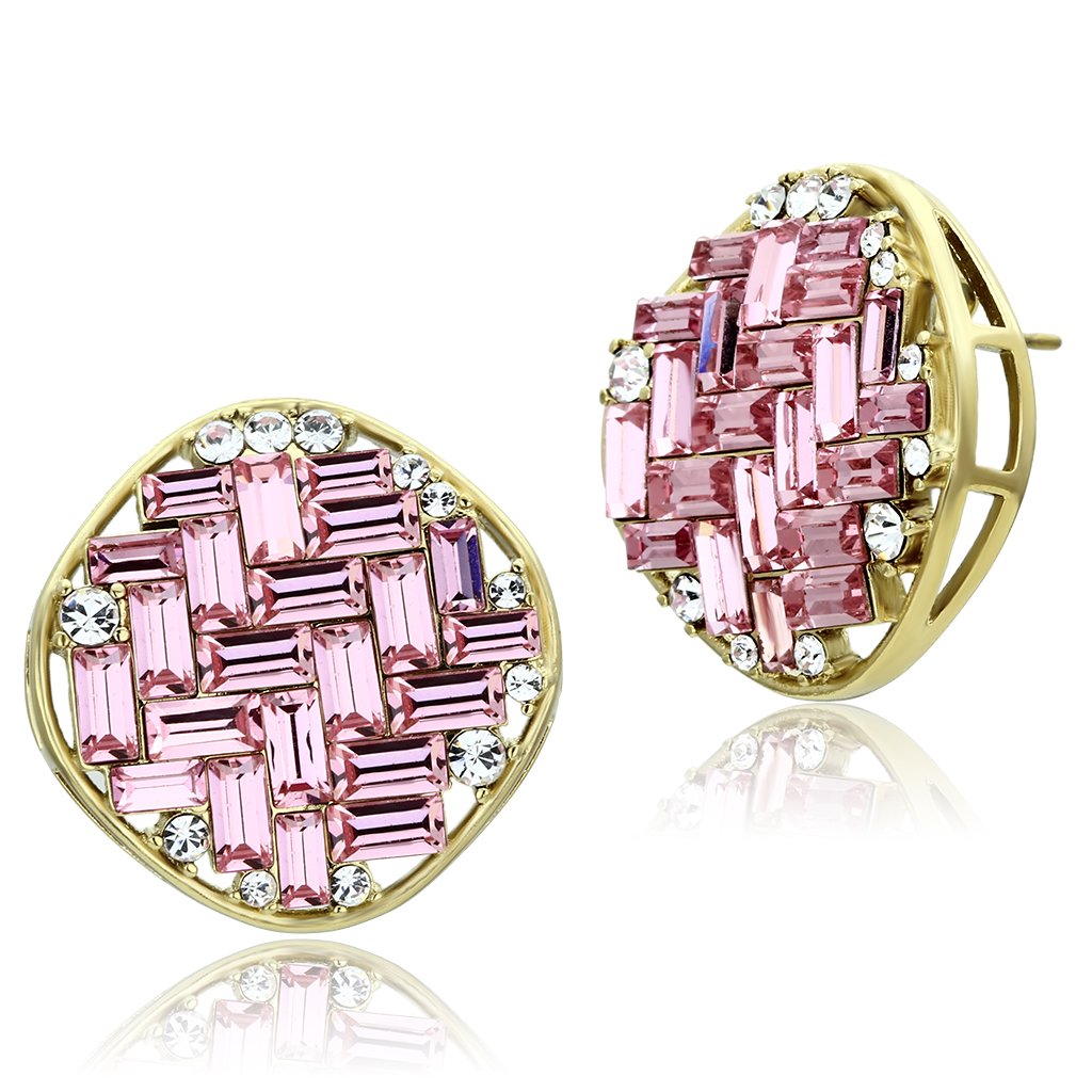 JCE348 IP Gold(Ion Plating) Brass Earrings with Top Grade Crystal in Rose