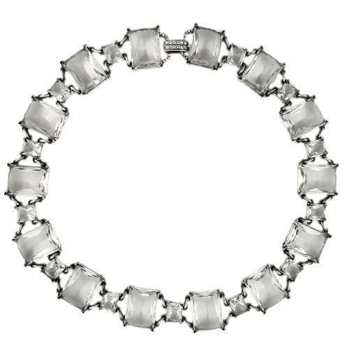 JCE1140 Antique Silver Brass Necklace with Synthetic Synthetic Glass in Clear