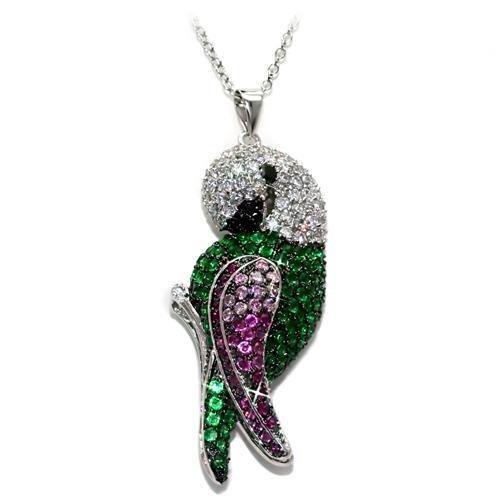 JCE1570 Rhodium + Ruthenium Brass Chain Pendant with AAA Grade CZ  in Multi Color