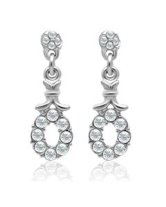 JCE1974 Rhodium White Metal Earrings with Top Grade Crystal in Clear