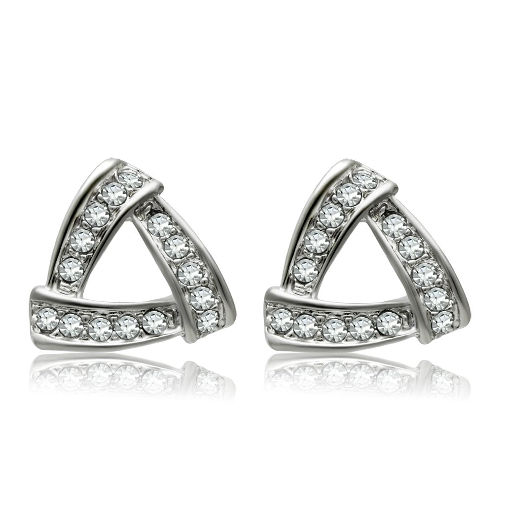 JCE1975 Rhodium White Metal Earrings with Top Grade Crystal in Clear
