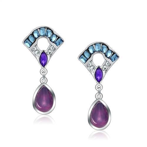JCE1993 Rhodium White Metal Earrings with Top Grade Crystal in Multi Color