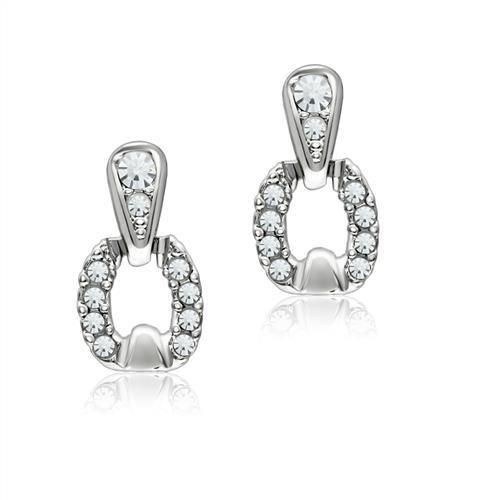 JCE1999 Rhodium White Metal Earrings with Top Grade Crystal in Clear