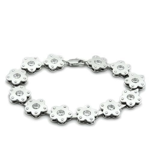 JCE2019 Matte Rhodium & Rhodium Brass Bracelet with AAA Grade CZ in Clear