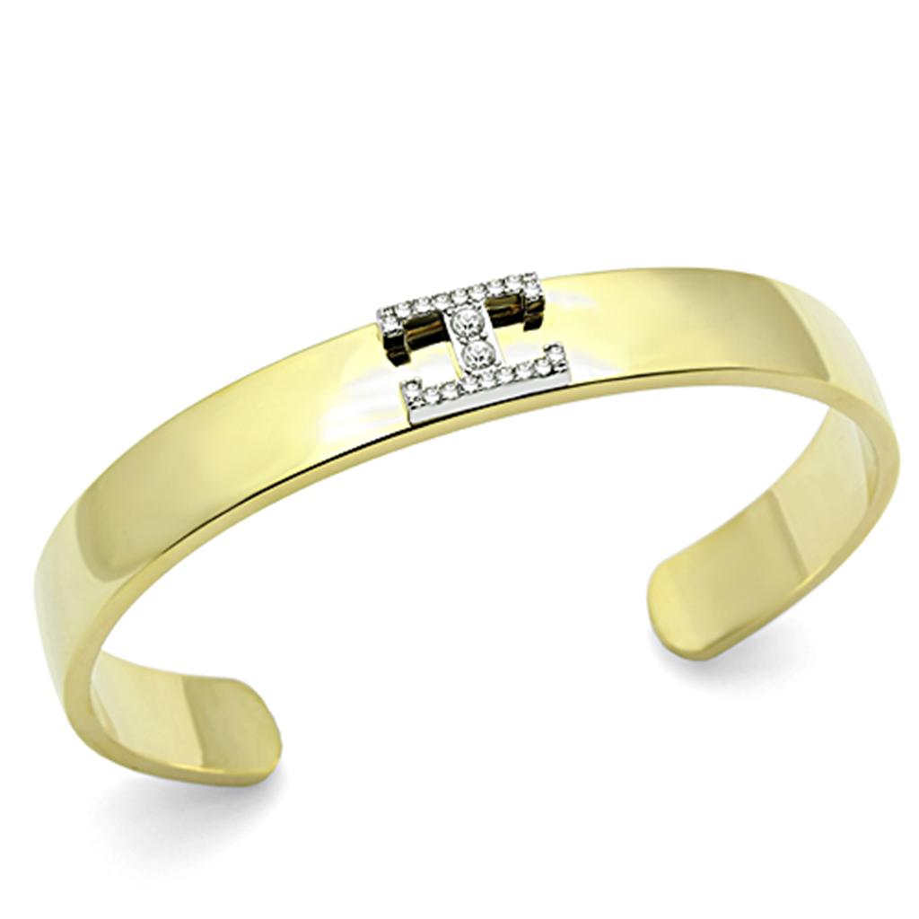 JCE2578 Gold+Rhodium White Metal Bangle with Top Grade Crystal  in Clear