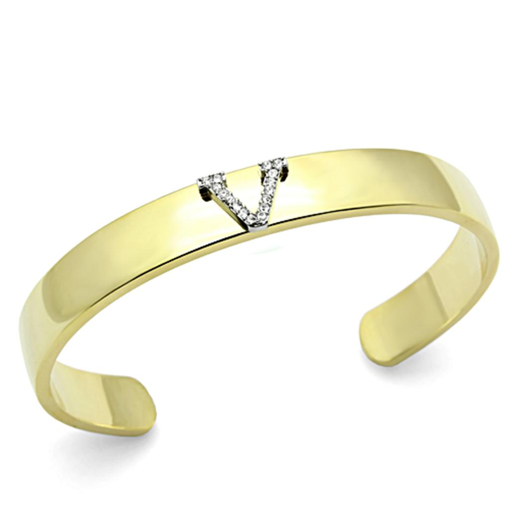 JCE2591 Gold+Rhodium White Metal Bangle with Top Grade Crystal  in Clear