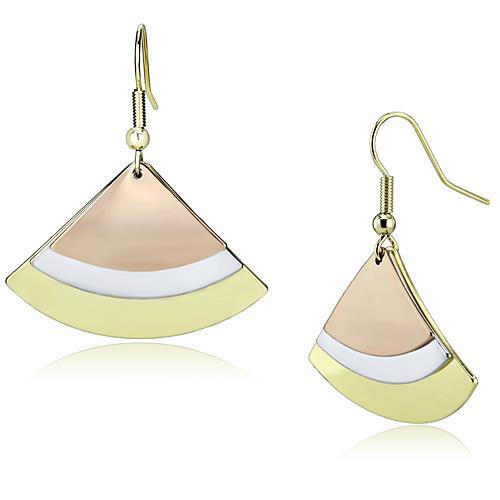 JCE2661 Rhodium + Gold + Rose Gold Iron Earrings with No Stone