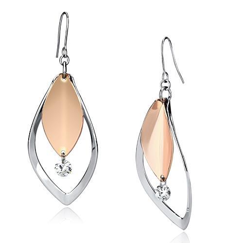 JCE2684 Rose Gold + Rhodium Iron Earrings with AAA Grade CZ in Clear
